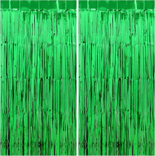 Football Party Decorations Green Streamers - Thicken 2 Pack 3.2 x 8.2 FT - Tinsel Foil Fringe Curtains Party Backdrop for Birthday, Dinosaur, Christmas, Jungle, Golf Party Decorations