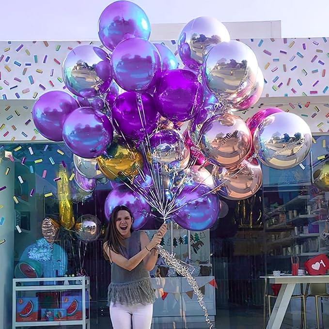 PartyWoo Metallic Purple Foil Balloons 6pcs 22 Inch Large Round Foil Big Giant 4D Jumbo Inflatable Mirror Ball Mylar Balloons for Halloween Girl Princess Birthday Baby Shower Party Decorations