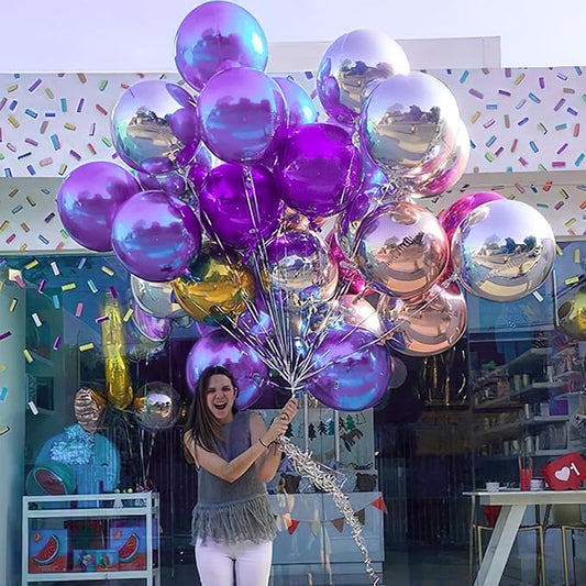 PartyWoo Metallic Purple Foil Balloons 6pcs 22 Inch Large Round Foil Big Giant 4D Jumbo Inflatable Mirror Ball Mylar Balloons for Halloween Girl Princess Birthday Baby Shower Party Decorations