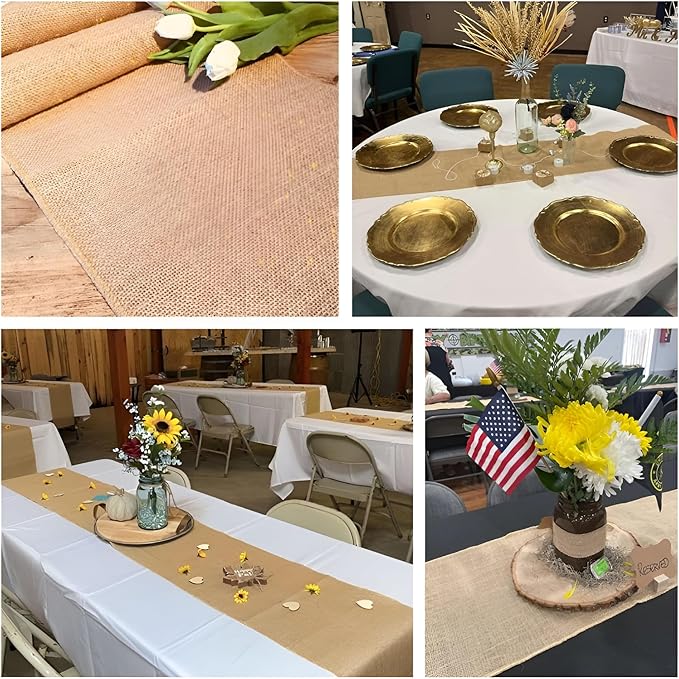 Natural Burlap Table Runner Set of 12 (12 x 72 Inch) | Rustic Jute Table Runners for Wedding, Farmhouse, Thanksgiving, Fall Décor & Parties