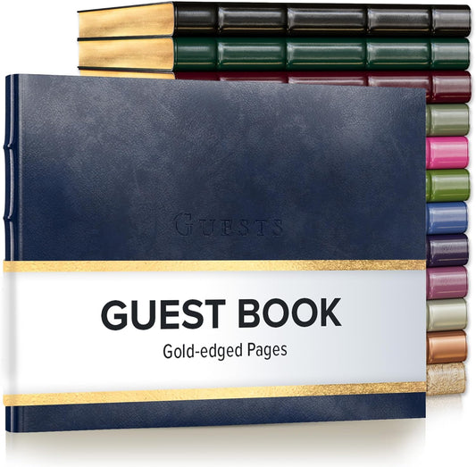 Gallery Leather Guest Book - Great for Wedding, Reception, Baby and Bridal Shower, Birthday Party and Vacation Home - 192 Lined Pages to Sign in, add Polaroid Photo - Hardcover 9x7" - Acadia Navy