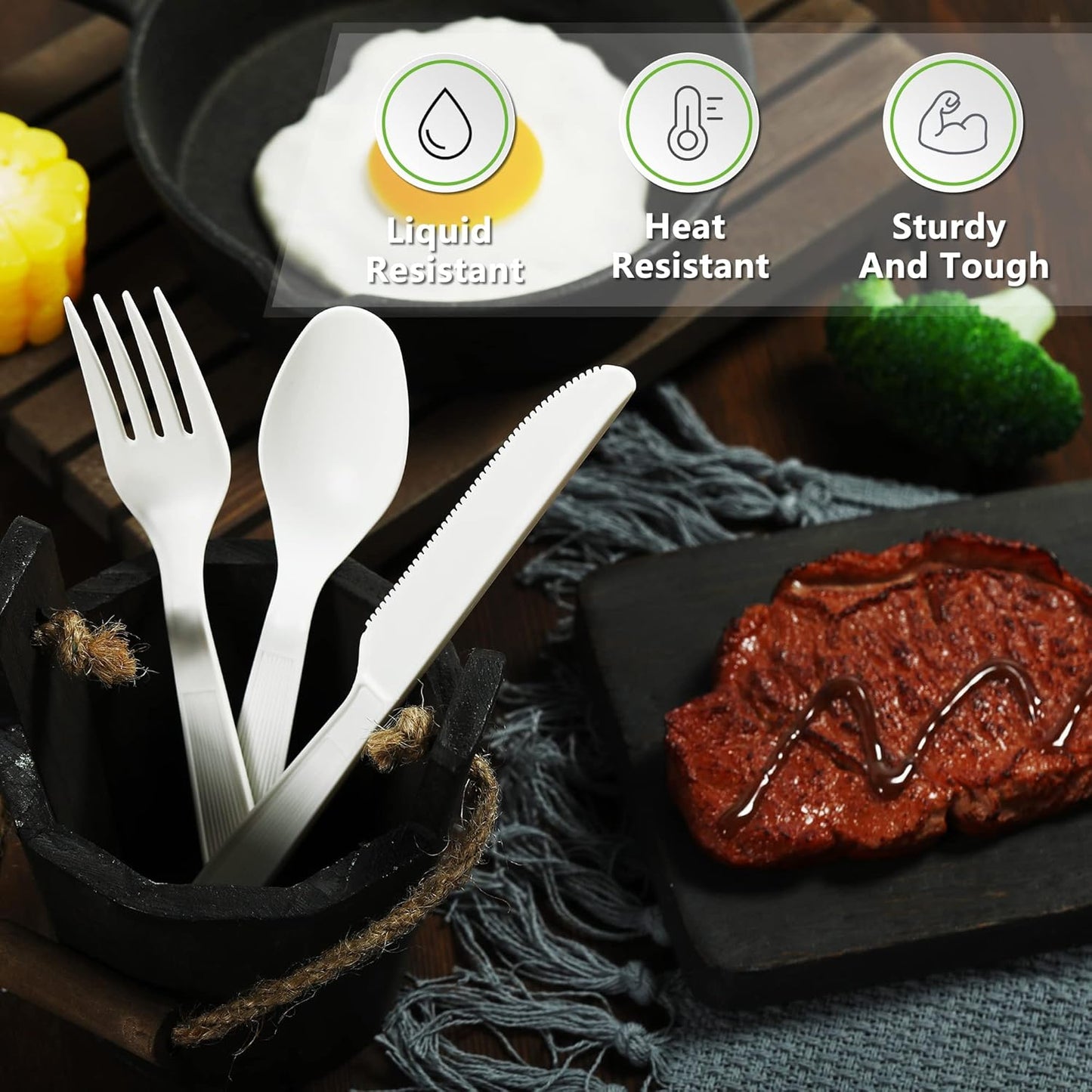 Compostable Knife,100 Biodegradable Silverware for Party, Large Disposable Utensils Eco Friendly Durable and Heat Resistant,Alternative to Plastic Knife