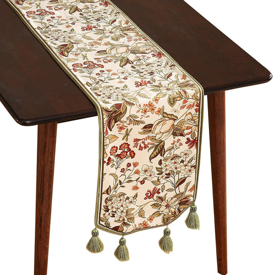 ISAENNE Designer Bohemian Luxury Velvet Table Runner 102 Inches Long,Farmhouse Floral Pattern Decor Table Runners for Dining Tables,Thanksgiving,Kitchen Tables,Christmas,12"*102"-Grace A