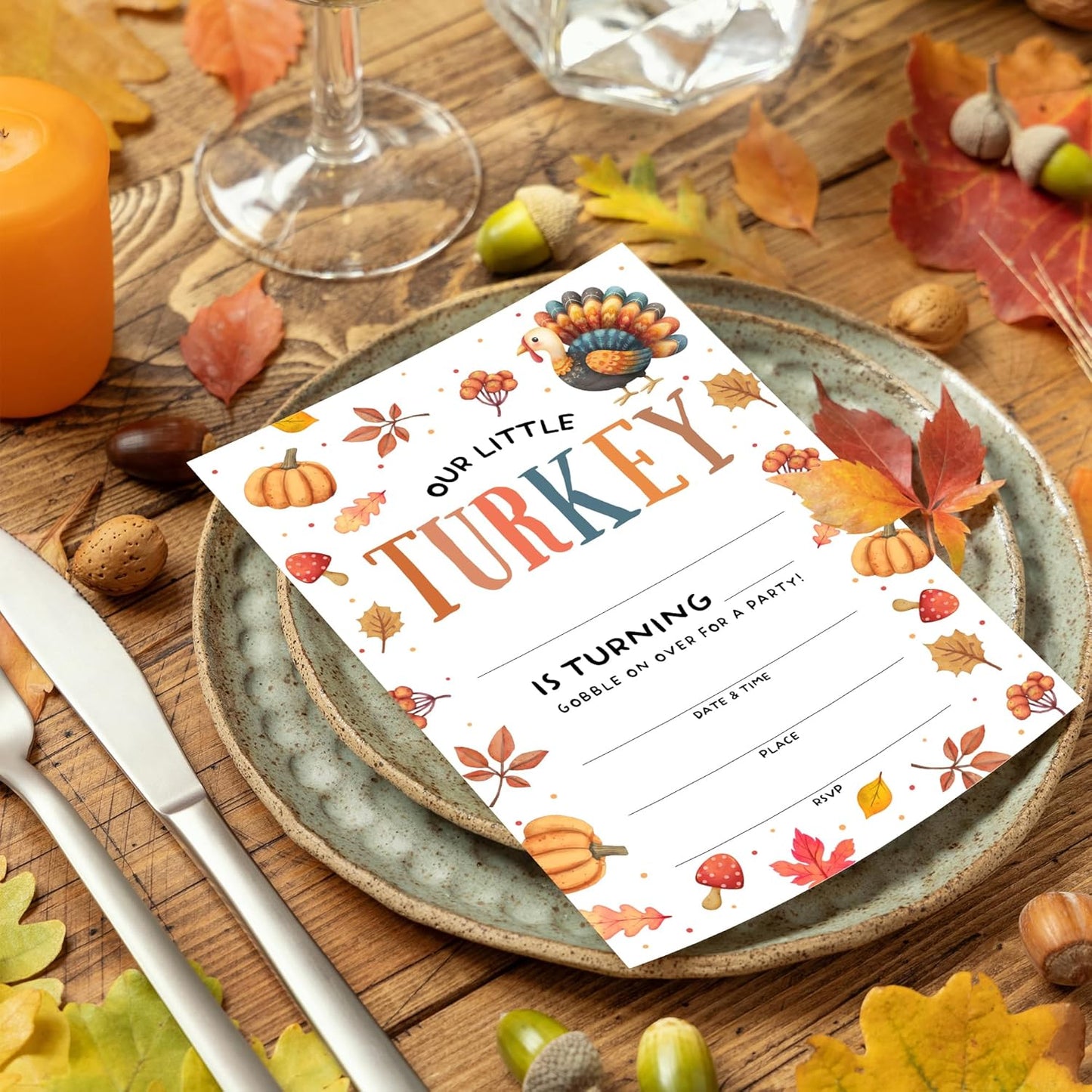 Birthday Invitations - Our Little Turkey Design Card with Envelopes And RSVP Cards - You're Invited 20Pcs Fill In Birthday Invitation Cards For Boys, Girls, Kids(4 x 6 Inch) (025)