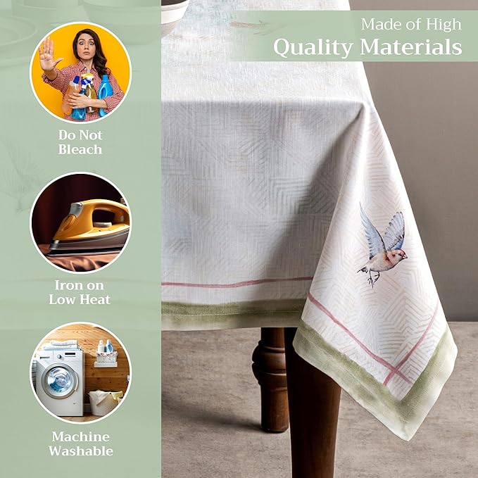 Maison d' Hermine Table Cloth Rectangle Table 100% Cotton 60 x 108 Inches Tablecloth Reusable Decorative for Dining Room Farmhouse Home Valentines Day Decorations Spring Summer - Flying Birds