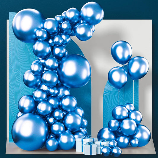 PartyWoo Metallic Blue Balloons 100pcs Different Sizes of 18 12 10 5 Inch Chrome Blue Latex Balloons for Graduation Wedding Baby Shower Wedding Bachelorette Birthday Party Decorations Blue-G106