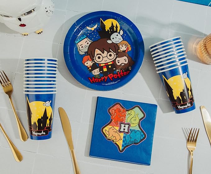 Silver Buffalo Harry Potter Animated Chibi Tableware Paper Plates Cups Napkins Party Pack Set 60 Piece