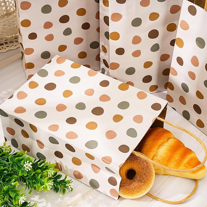 JarThenaAMCS 16Pcs Boho Party Favor Bags Neutral Paper Gift Bags with Handles Hand Drawn Dot Candy Goodie Treat Bags for Wedding Birthday Baby Shower Party Supplies