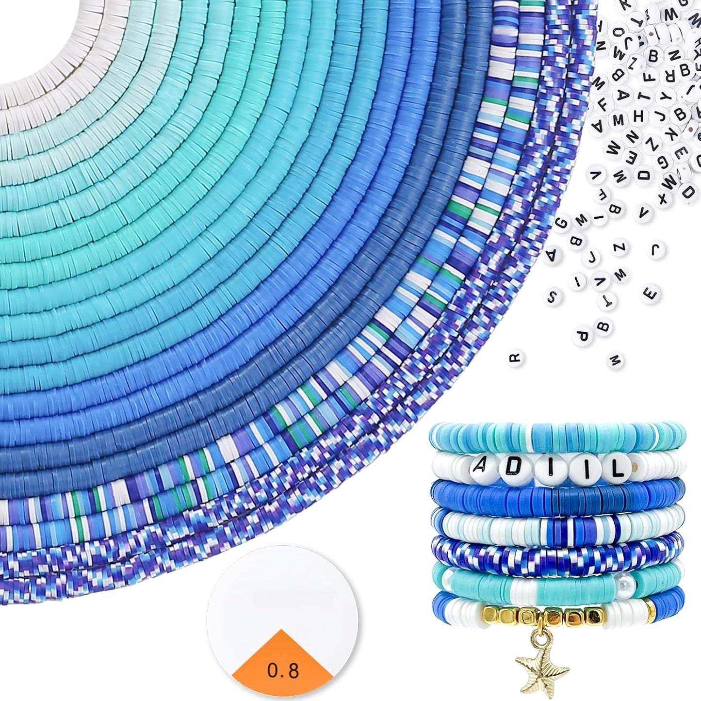 ADIIL 7200pcs Clay Beads Bracelet Making Kit, 6mm Polymer Heishi Beads for Jewelry Making, Friendship Bracelet Kit Birthday Gift for Adults Blue