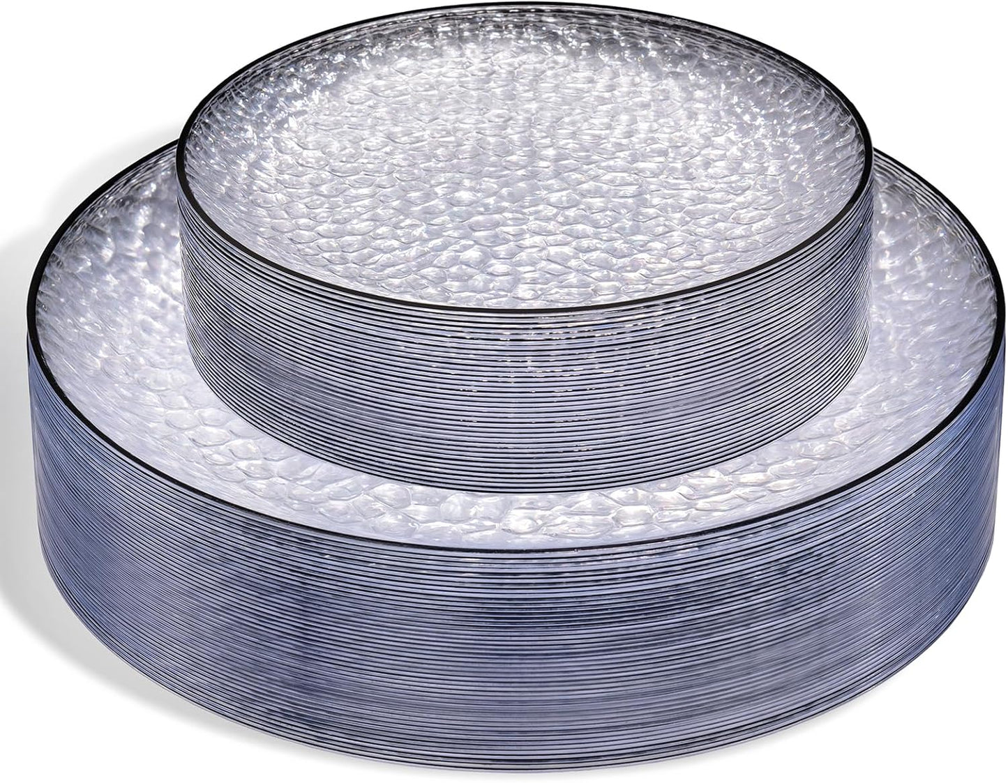 Rubtlamp 60Pcs Halloween Plastic Plates, Black Heavy Duty Plastic Plates, Clear Disposable Party Plates, Hammered Fancy Disposable Plates Include 30 Clear Dinner Plates, 30 Black Salad Plates