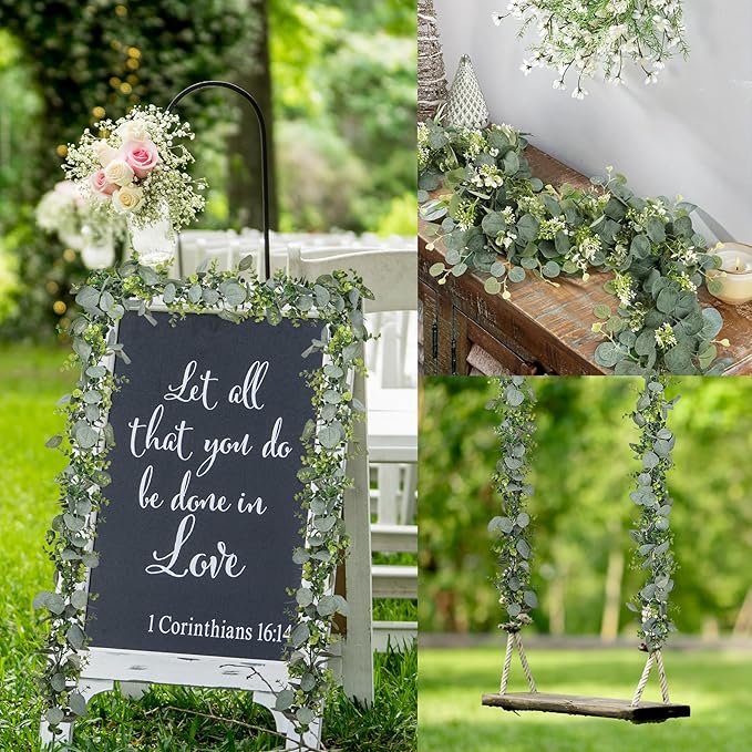 BonBloom's 4 Pack Artificial Eucalyptus Garland, 5.9ft Faux Silver Dollar Eucalyptus Greenery Garland Vines Fake Spring Garlands for Centerpieces Table Wedding Backdrop Arch Wall Party Mantle Decor