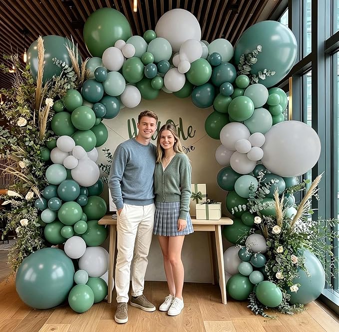 Dusty Blue Green Balloon Arch Kit Double Stuffed Sage Dusty Green White Matte Balloon Garland Slate Blue Teal Latex Balloons for Baby Shower Birthday Neutral Bridal Wedding Gender Reveal Party Decor