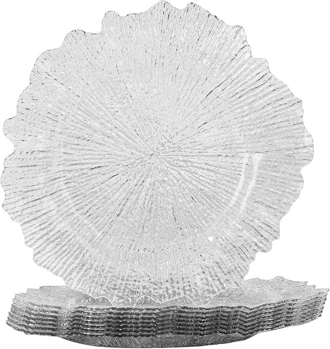 MAONAME 13" Clear Charger Plates, Round Reef Chargers for Dinner Plates, Plastic Plate Chargers for Table Setting, Wedding Decor, Set of 8