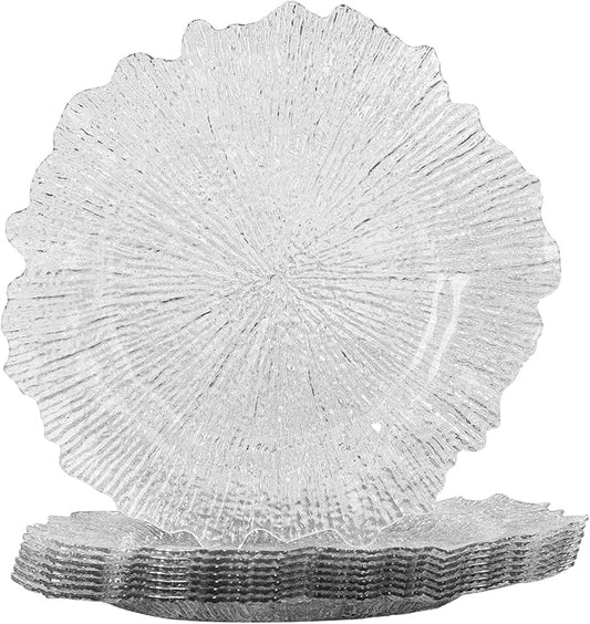 MAONAME 13" Clear Charger Plates, Round Reef Chargers for Dinner Plates, Plastic Plate Chargers for Table Setting, Wedding Decor, Set of 8