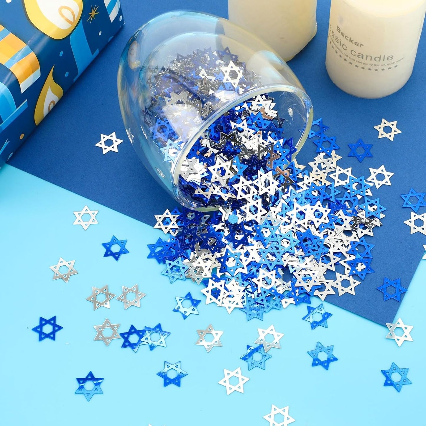 MARFOREVER Star of David Glitter Confetti, Hanukkah Confetti Table Decoration Chanukkah Metallic Foil Blue Silver Chanukah Sprinkles Sequins Scatter for Hanukkah Jewish Festival Party Supplies Decor