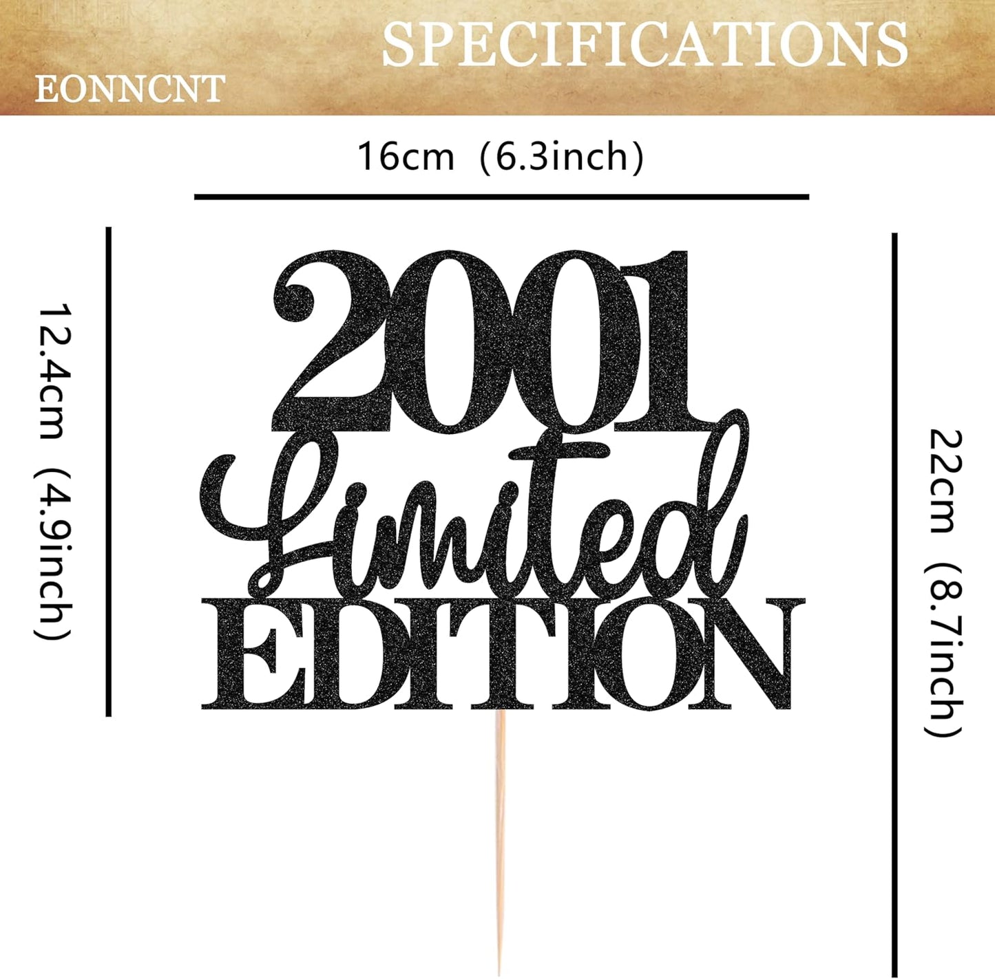 Limited EDITION 2001 Cake Topper - Black Glitter Happy 24th Birthday Party Cake Decoration Supplies, Cheer to 24 Years Cake Bunting Decor for 24th Birthday Party Photo Booth Props