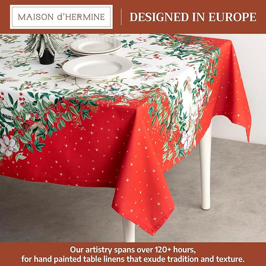 Maison d' Hermine Table Cloth Rectangle Table 100% Cotton 70 x 90 Inches Fall Tablecloth Reusable Everyday Use for Thanksgiving Christmas Decorations Dining Farmhouse Party (Noel)