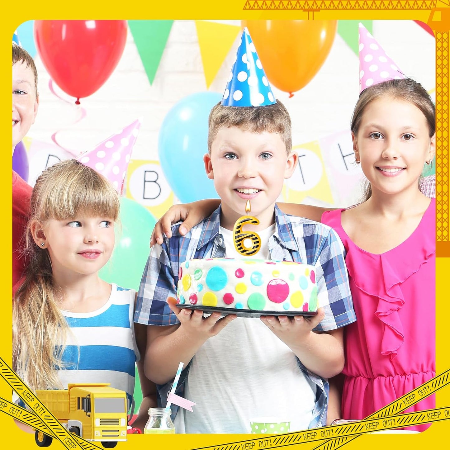 Construction Themed Birthday Candles Number 6 Candle Birthday Party Decoration Cake Topper for Construction Party Decoration Theme Party Supplies (Number 6)