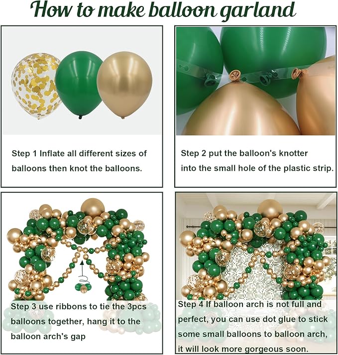 Green and Gold Balloons Arch Kit, 162pcs Emerald Green Chrome Gold Confetti Balloons for Graduation Decorations 2025 St Patricks Day Jungle Safari Birthday Party Decorations