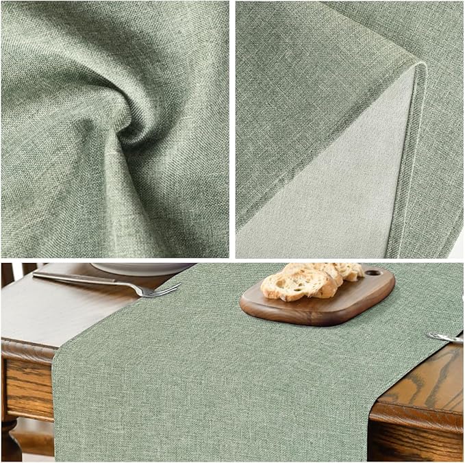 Artoid Mode Sage Green Table Runner, Seasonal Spring Summer Washable Kitchen Dining Table Decoration for Home Party Decor 13x60 Inch