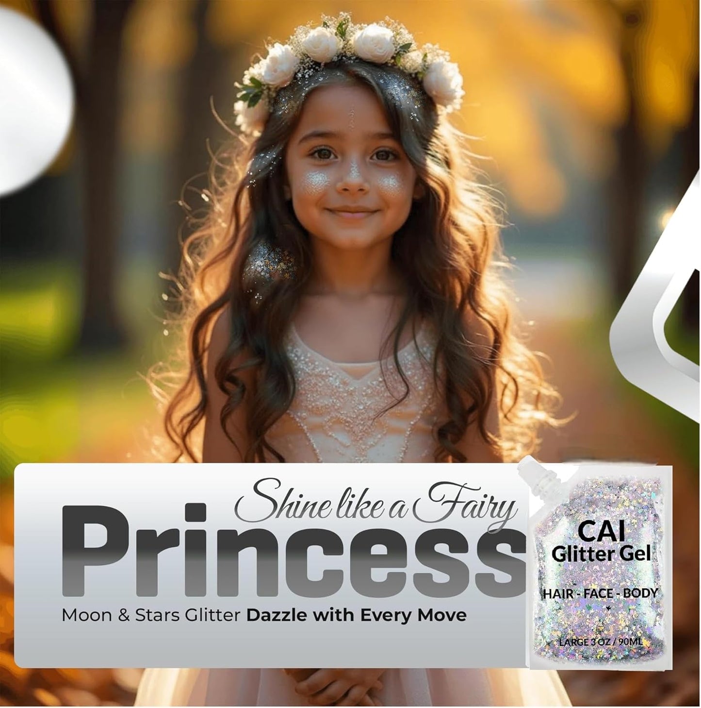 Face, Body & Hair Glitter Gel – Halloween Glitter for Kids and Women – 3 Oz Cosmetic-Grade Gel w/Moon & Stars for Festivals & Halloween Party, Easy Apply & Wash Off - Rose 2Pack