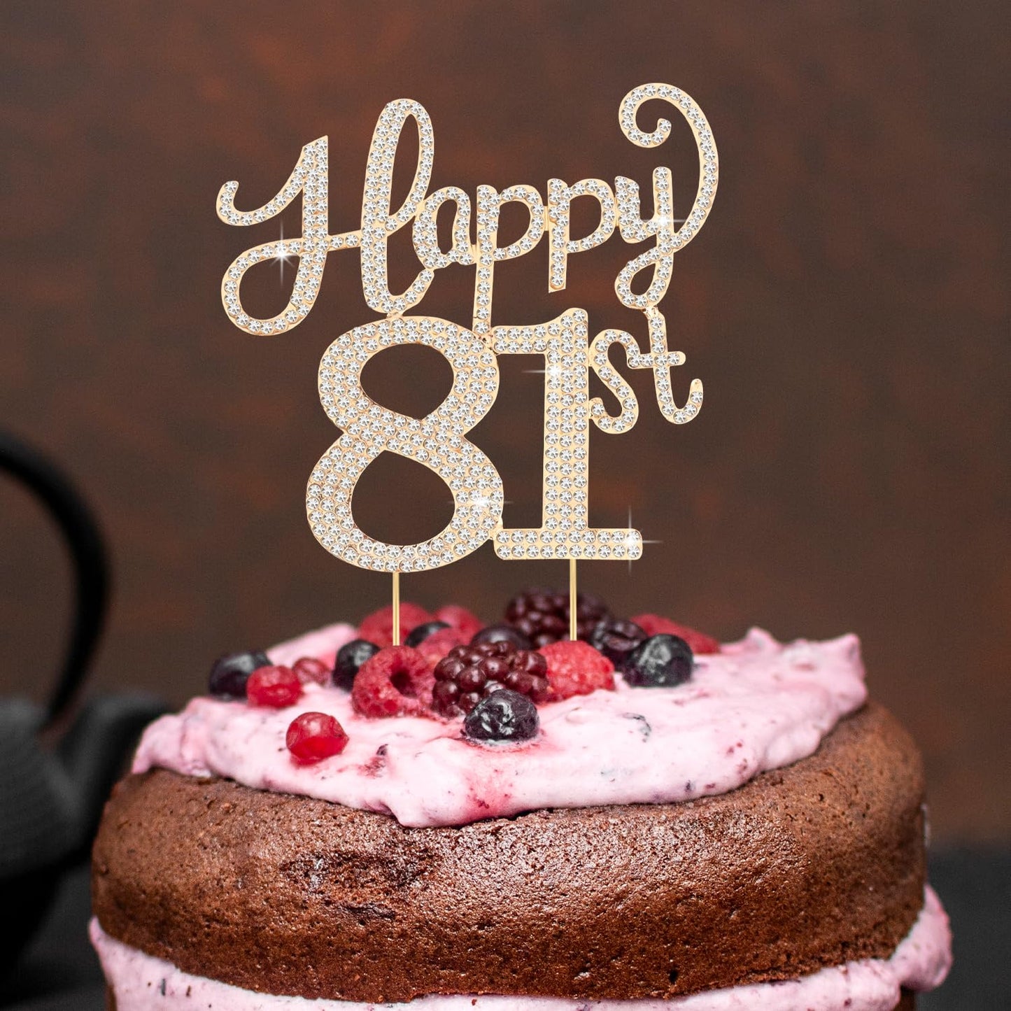 Happy 81st Birthday Decorations,81st Birthday Gold Rhinestone Cake Topper - Cheers to 81 Years Old Bday Party Metal Sparkly Cake Centerpieces Sign.