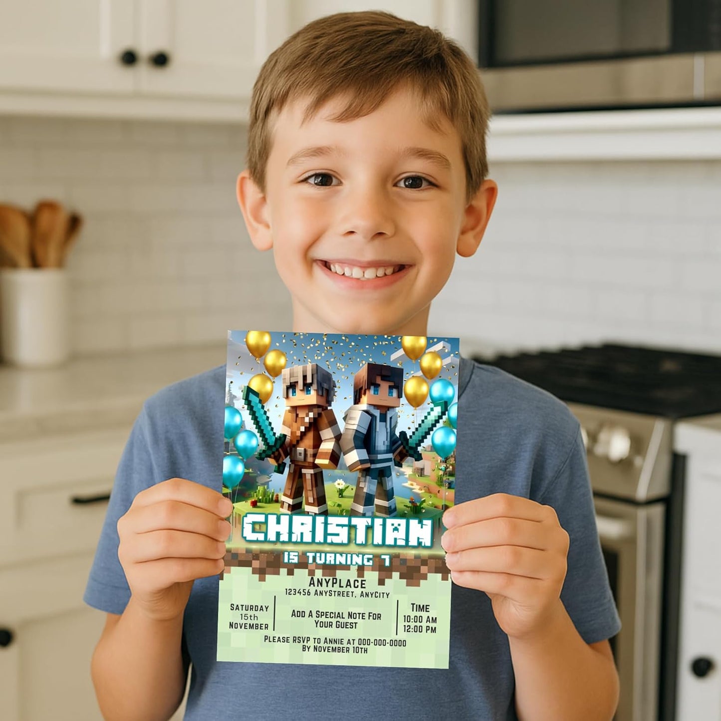 Fully Customizable minecraft Birthday Party Invitations, 4 x 6 inches, with Self-Sealing Envelopes, Gaming Theme Design, minecraft Birthday Invitations for Boys and Girls (Minecraft/Friend's)