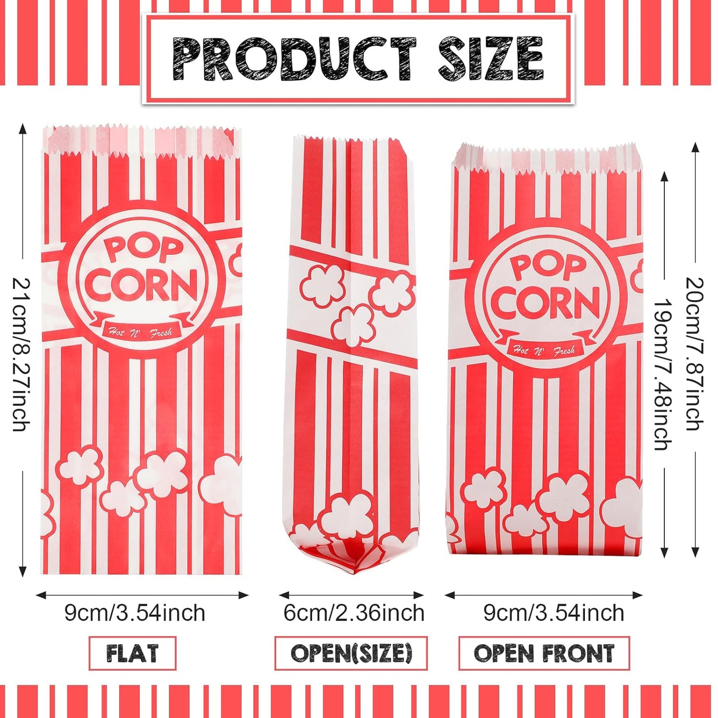 300 Pieces Paper Popcorn Bags 1 Oz Popcorn Container Red and White Concession Stand Supplies Movie Theme Party Supplies