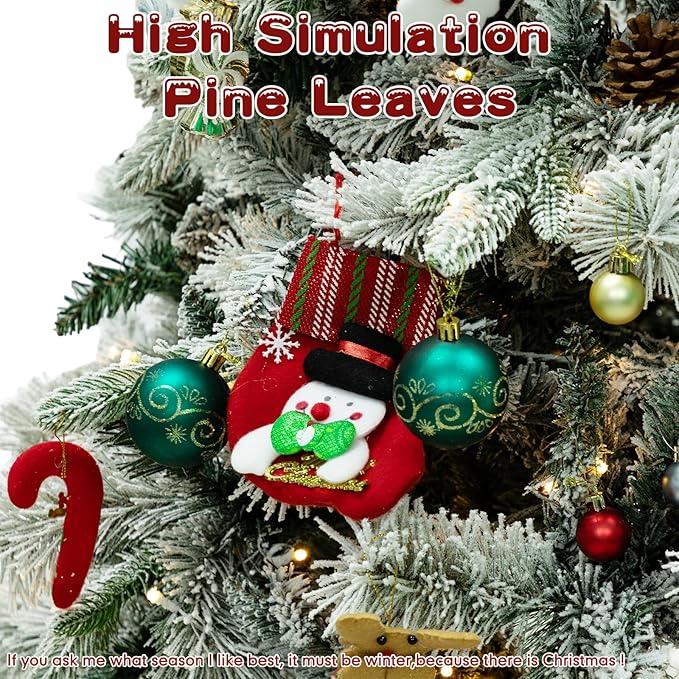 6Ft Prelit Christmas Tree,Snow Flocked Artificial Hinged Holiday Christmas Pine Tree,Xmas Tree w/400 LED Lights and 1200 Snow Flocked Branch Tips for Home,Office,Party Decoration