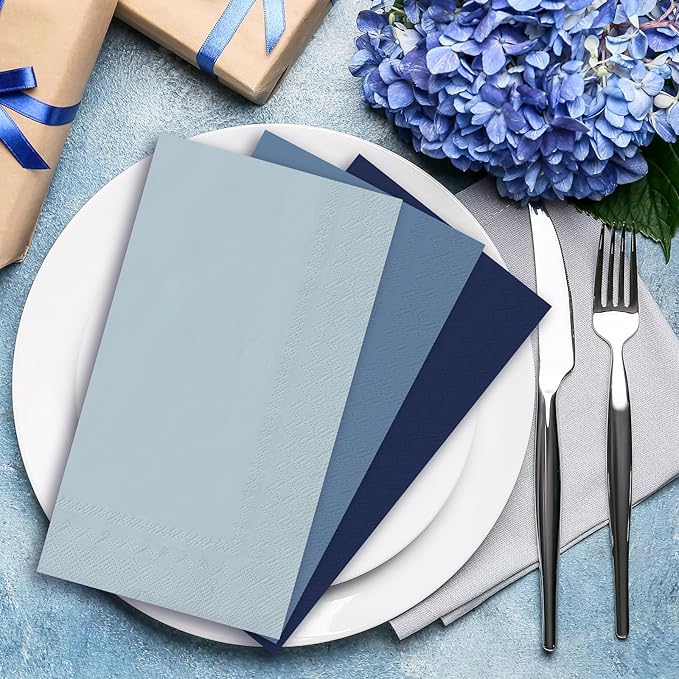 Whaline 150 Pcs Dusty Blue Guest Paper Napkin 3 Colors Disposable Guest Hand Towel Napkin Multi-colored Bathroom Napkin for Home Party Table Decor