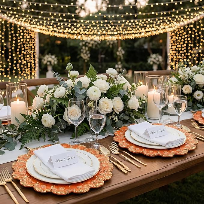 Orange Charger Plates with Flower Rim, 13" Round Charger for Dinner Plates, Set of 6 Plastic Plate Chargers for Halloween, Thanksgivng, Christmas.