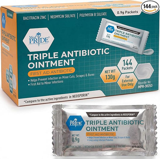 MED PRIDE Triple Antibiotic Ointment – 144 Count Individual Packets – First Aid Cream for Cuts, Scrapes, Burns, Wounds & Skin Irritation – Portable Travel-Size Antibiotic Salve Pack