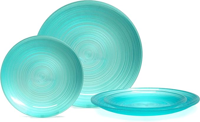 OCCASIONS 50 Plates Pack (25 Guests) Aqua Blue Disposable Plastic Plates for Party Wedding - 25 x 10" Dinner + 25 x 7" Salad Dessert Plates Premium Vintage Design - Belize in Aqua