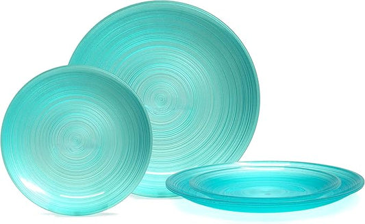 OCCASIONS 50 Plates Pack (25 Guests) Aqua Blue Disposable Plastic Plates for Party Wedding - 25 x 10" Dinner + 25 x 7" Salad Dessert Plates Premium Vintage Design - Belize in Aqua