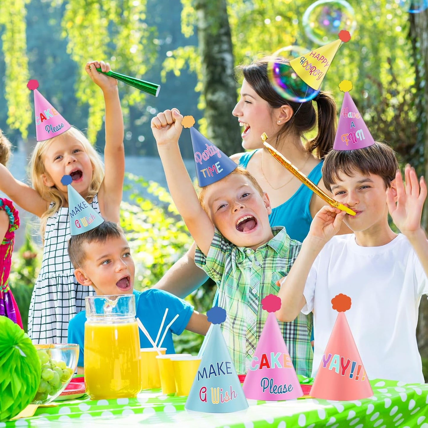 24PCS Colorful Party Hats for Happy Birthday Party Supplies Rainbow Themed Party Cone Hats Colorful Paper Hats Party Decorations for Kids and Adults Birthday Baby Shower Bridal Shower Party Favor