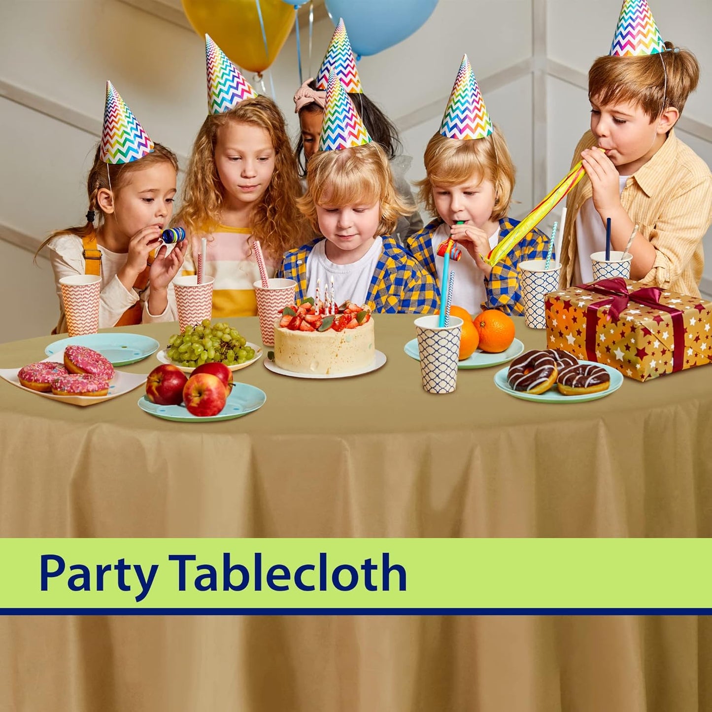 Gold Disposable Plastic Tablecloth for Round Tables (12 Pack) 84 inches Table Cloths for Parties, Events & Weddings, Indoors & Outdoors, Plastic Table Cover
