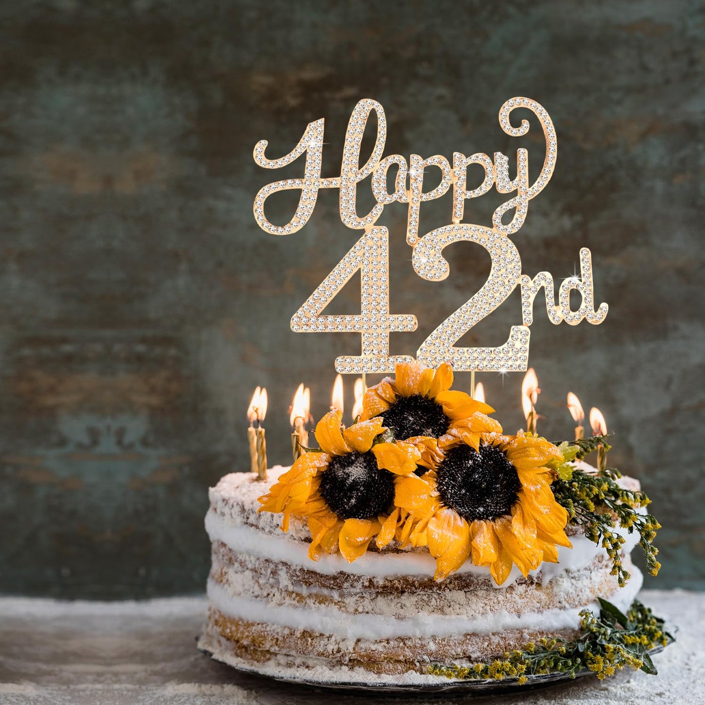 Happy 42nd Birthday Decorations,42nd Birthday Gold Rhinestone Cake Topper - Cheers to 42 Years Old Bday Party Metal Sparkly Cake Centerpieces Sign.