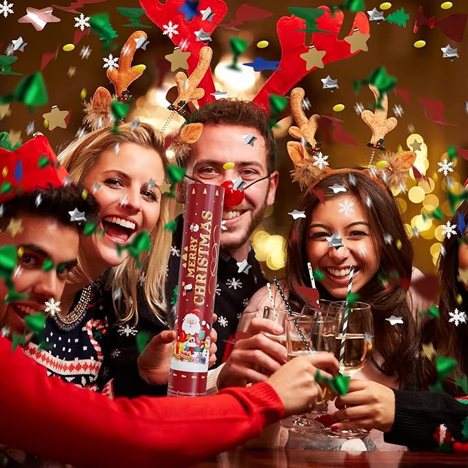 Christmas Confetti Cannon Party Poppers Shooters WORKKEEP Confetti Popper Blaster(4 pack) Xmas Confetti Poppers Compressed Air Popper for Christmas Eve, Christmas Party Decorations Birthday Xmas