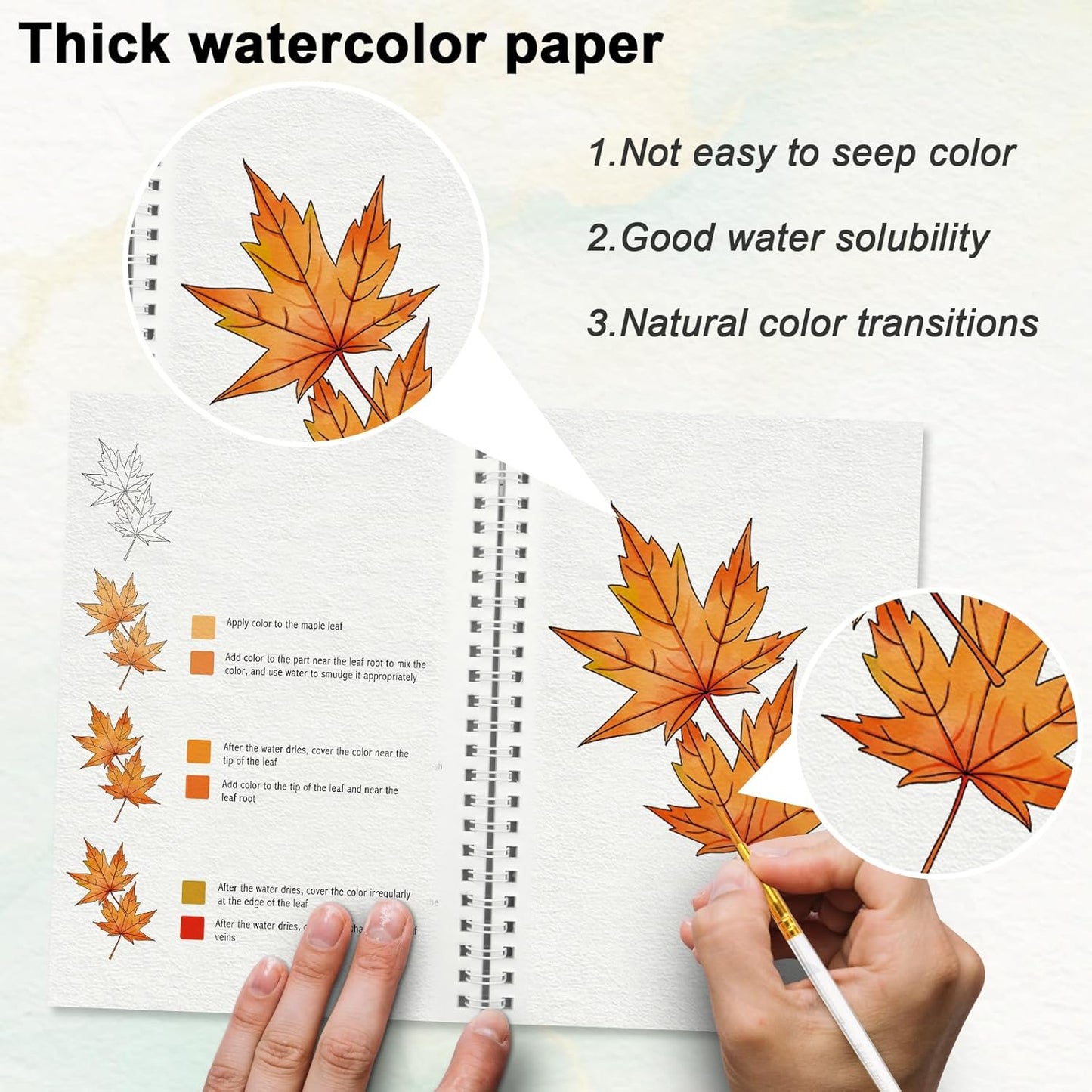 Watercolor Workbooks with Step by Step for Adults Teens - Beginner Watercolor Workbook with 12 Coloring Book Pages -100% Cotton 300gsm/140lb Watercolor Paper (Autumn)