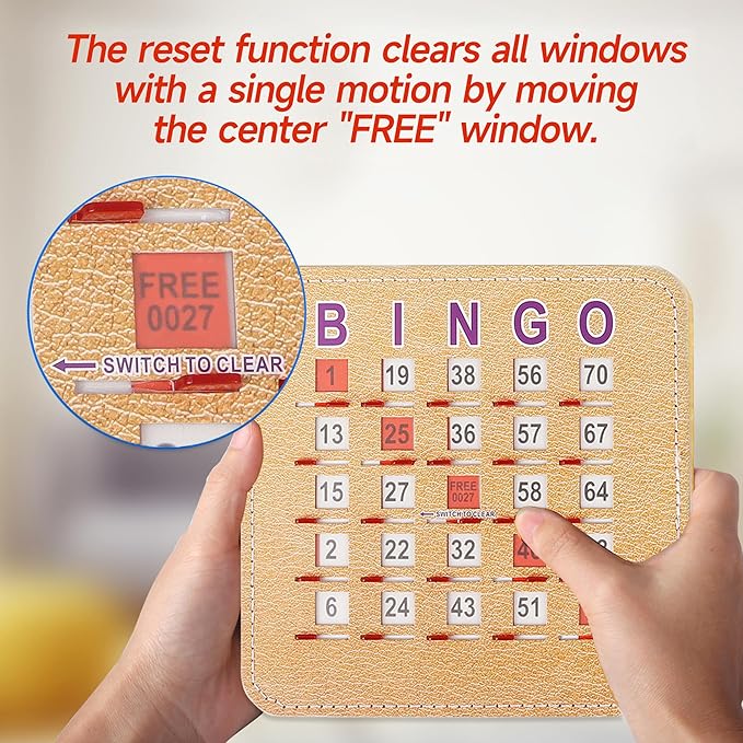 GSE Games & Sports Expert Shutter Bingo Cards, Finger-Tip Shutter Slide Bingo Cards, Easy-Read Large Print Bingo Cardboard with Sliding Windows