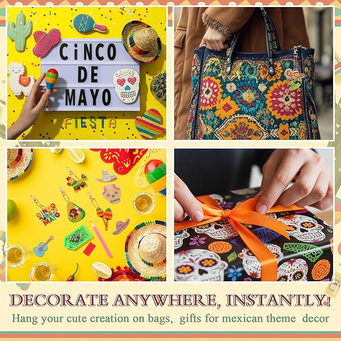 Huquary 24 Sets Cinco De Mayo Diamond Arts Keychains Mexican Fiesta Diamond Art Ornaments 5D DIY Crystal Rhinestone Crafts Kits Sombrero Taco Cactus Craft for Cinco De Mayo Mexican Holiday Gifts