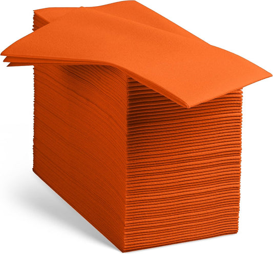 Linen-Feel Orange Paper Napkins - Decortive Cloth-Like Disposable Dinner Napkins - Soft And Absorbent Napkins for Thanksgiving, Party, Wedding, Bathroom Or Any Occasion. (Pack of 100)