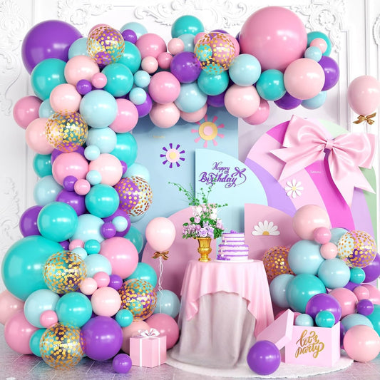 Pink Purple Balloon Arch Kit, Pink Purple Blue Balloon Garland Arch Kit, Gold Confetti Balloons For Girls women Princess Birthday Baby Shower Neon Theme Party Wedding Bridal Shower Bachelorette Decor