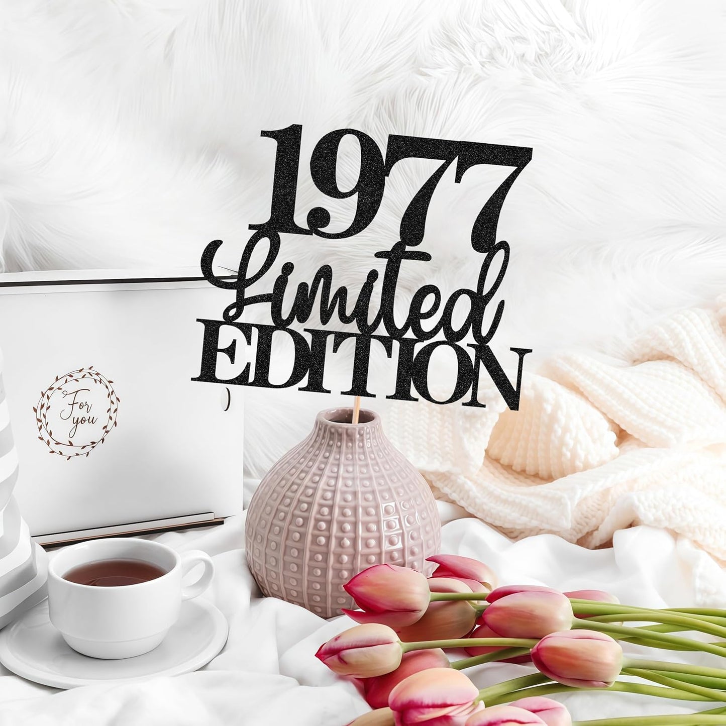 Limited EDITION 1977 Cake Topper - Black Glitter Happy 48th Birthday Party Cake Decoration Supplies, Cheer to 48 Years Cake Bunting Decor for 48th Birthday Party Photo Booth Props