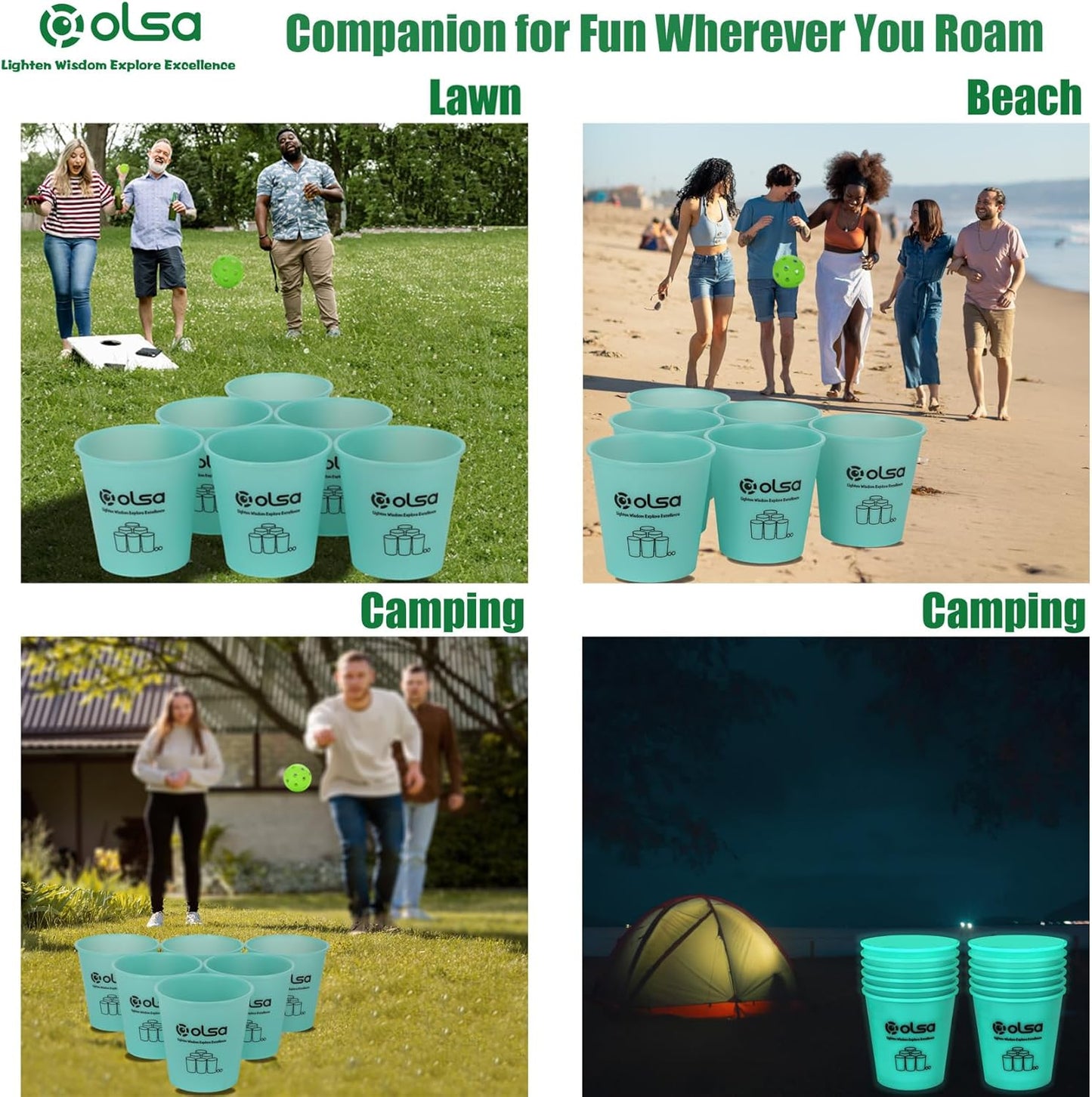 Olsa Giant Yard Pong Outdoor Game, Toss Family Games for Beach Camping Lawn Backyard Party, Indoor Outdoor Games for Adults and Family(Green & Blue Glow in Dark)
