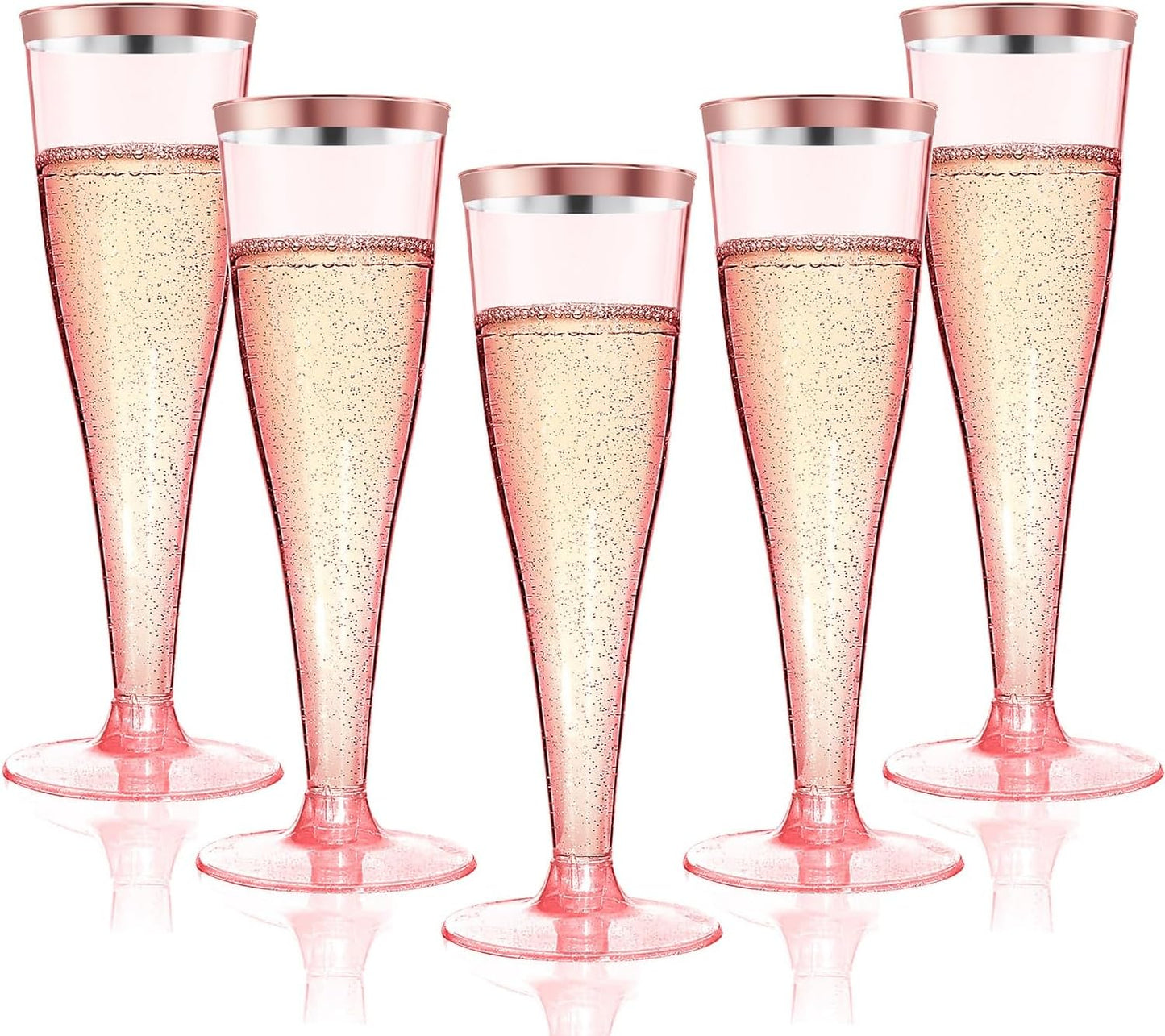 40 Pack Pink Rim Champagne Flutes Plastic Wine Glasses Disposable, 4.5 Oz Pink Rim Mimosa Glasses for 2025 Engagement Wedding Birthday New Years Eve Xmas Party Supplies, Bulk Toasting Cocktail Cups