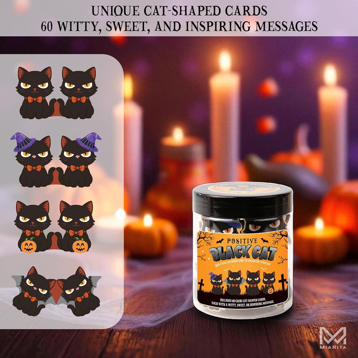 Positive Black Cat Jar, for Women & Teens, Black Cat Lover Gifts, Inspirational Jar for Daily Positivity, Halloween Basket Stuffers, Boo Basket Stuffers for Women, Spooky Basket