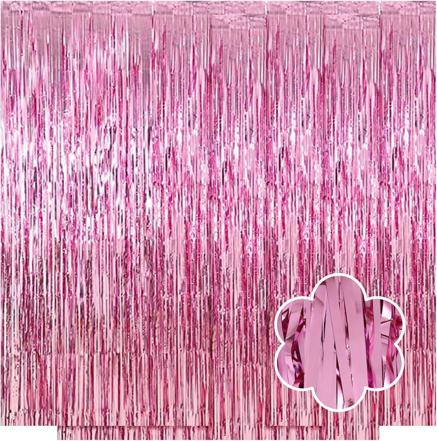 5 Pack Pink Foil Curtain Backdrop 3.2ft x 9.8ft Metallic Tinsel Foil Fringe Curtains Streamer Photo Booth Backdrop for Birthday Party Engagement Bachelorette Party Decorations (Pink)