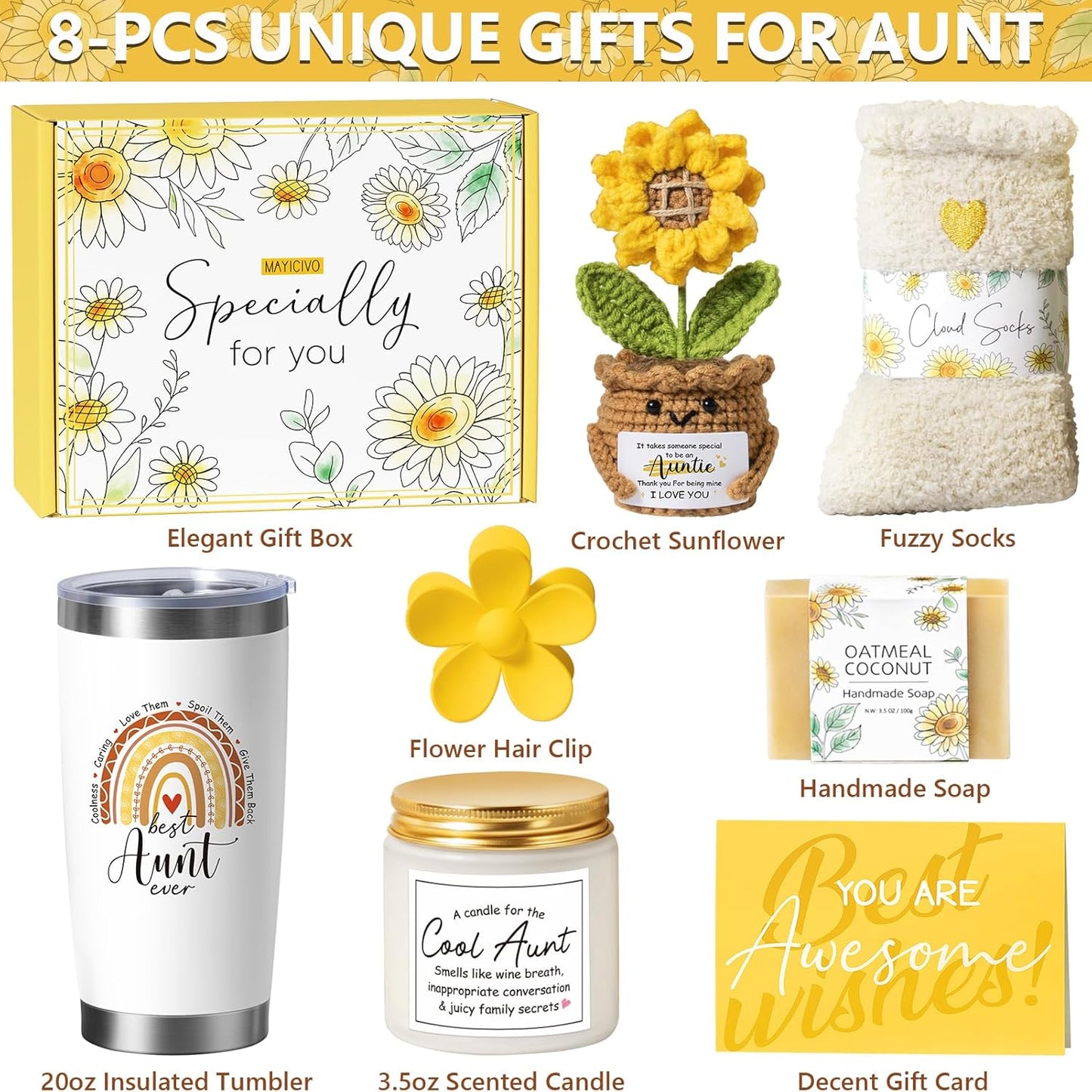 Aunt Gifts from Niece Nephew, Aunt Christmas Gifts for Auntie, Best Auntie Ever Christmas Birthday Gift for Aunties Aunts Mothers Day Gift Baskets for Aunts Women with 20Oz Tumbler