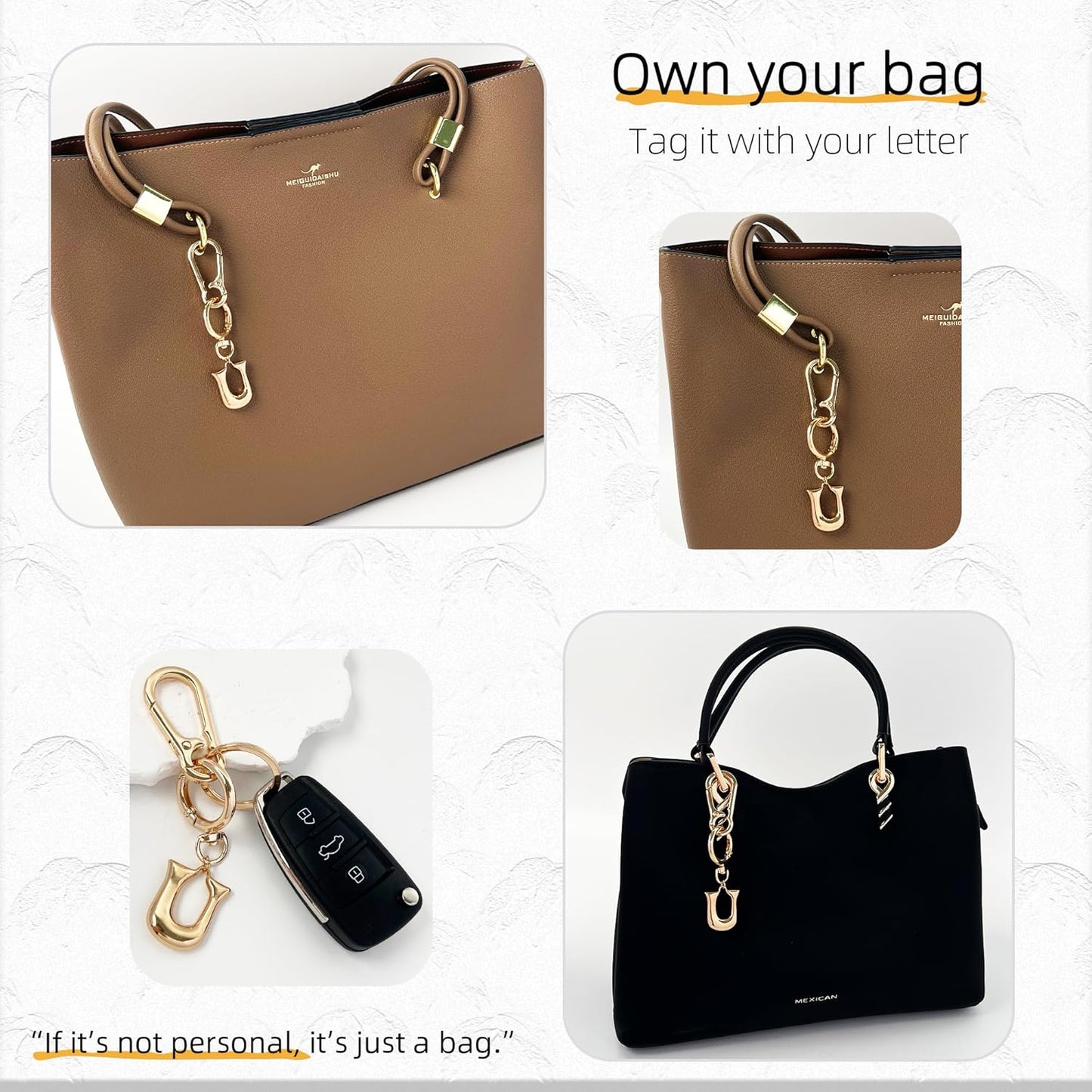 Gold Bubble Heart Initial Bag Charms for Handbags – Cute Initial Letter Keychain for Women, Purse Charms, Gold Gift